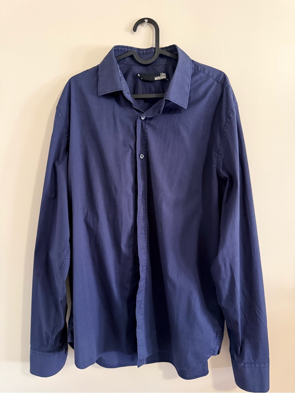 Love Moschino Men's Dark Blue Dress Shirt with Graphic